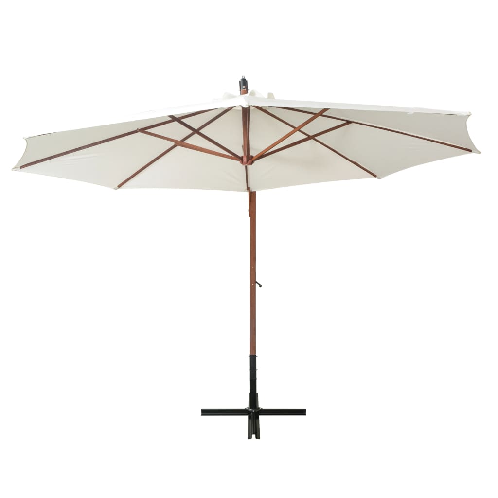 Umbrelă de soare suspendată cu stâlp de lemn, 350 cm, alb