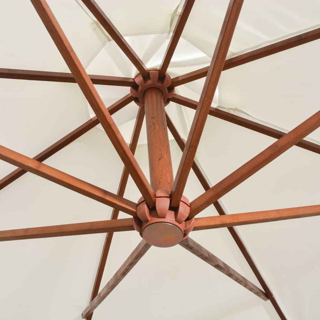 Umbrelă de soare suspendată cu stâlp de lemn, 350 cm, alb