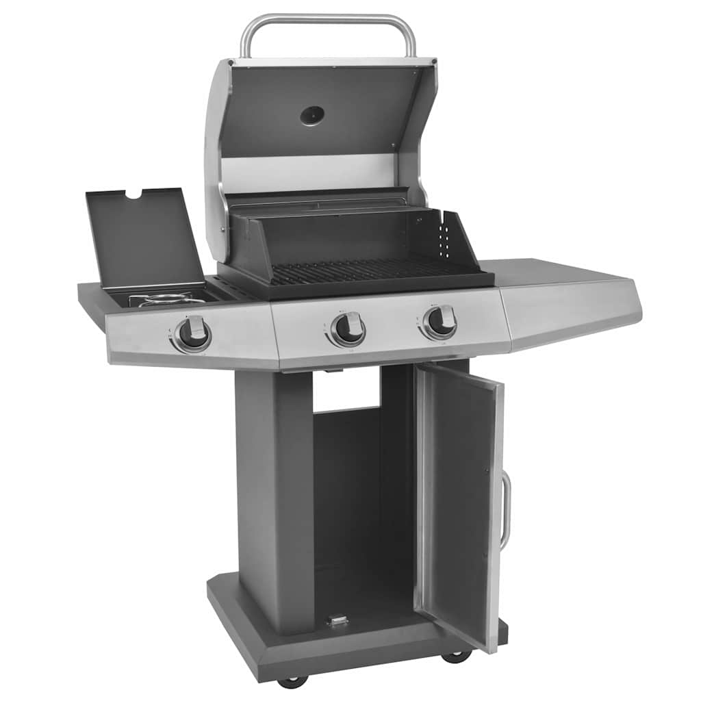 Grătar cu Gaz cu Ardere cu ușă Argintiu Oțel cu furtun metalic