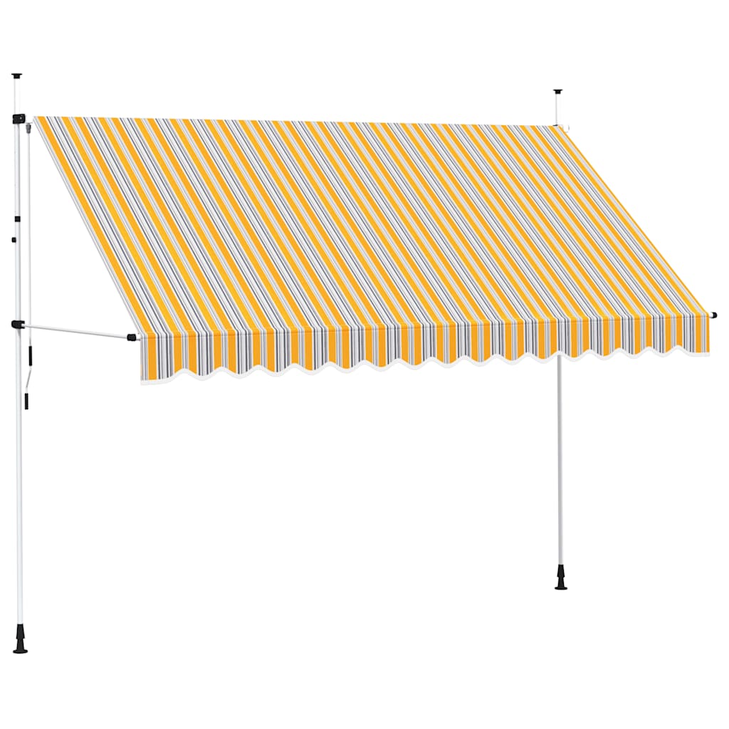 Copertină retractabilă manual, dungi galben și albastru, 350 cm