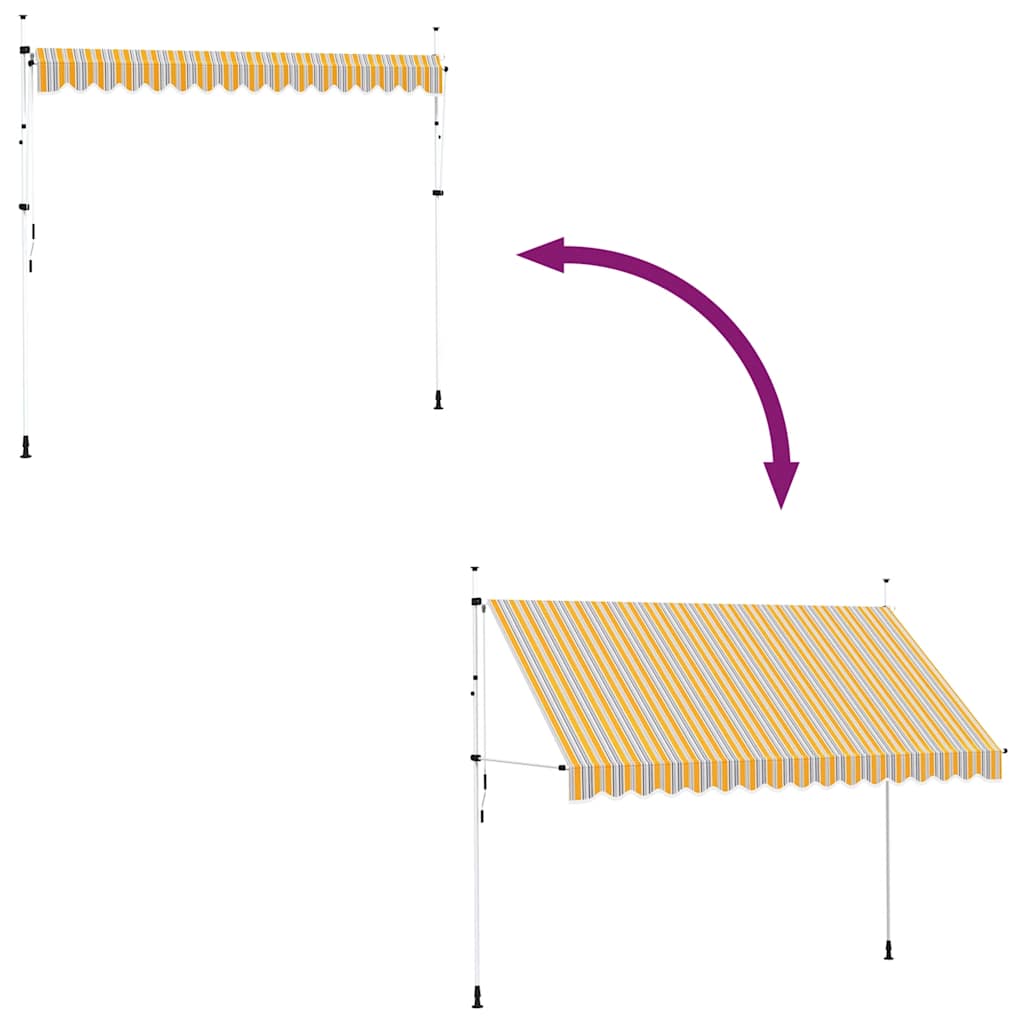 Copertină retractabilă manual, dungi galben și albastru, 350 cm