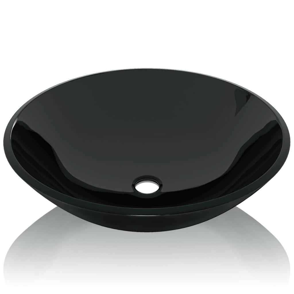 Chiuvetă de baie din sticlă călită, 42 cm, negru