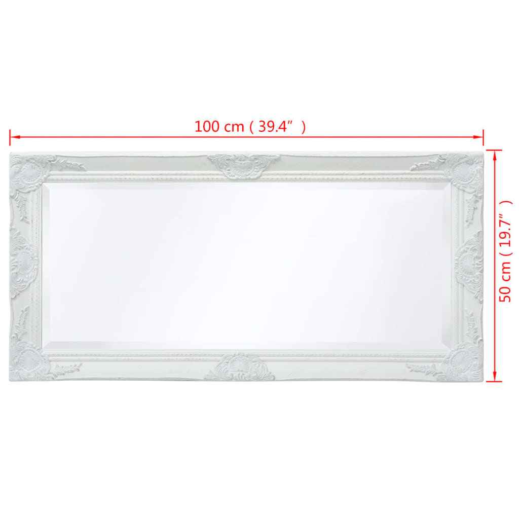 Oglindă verticală în stil baroc, 100 x 50 cm, alb