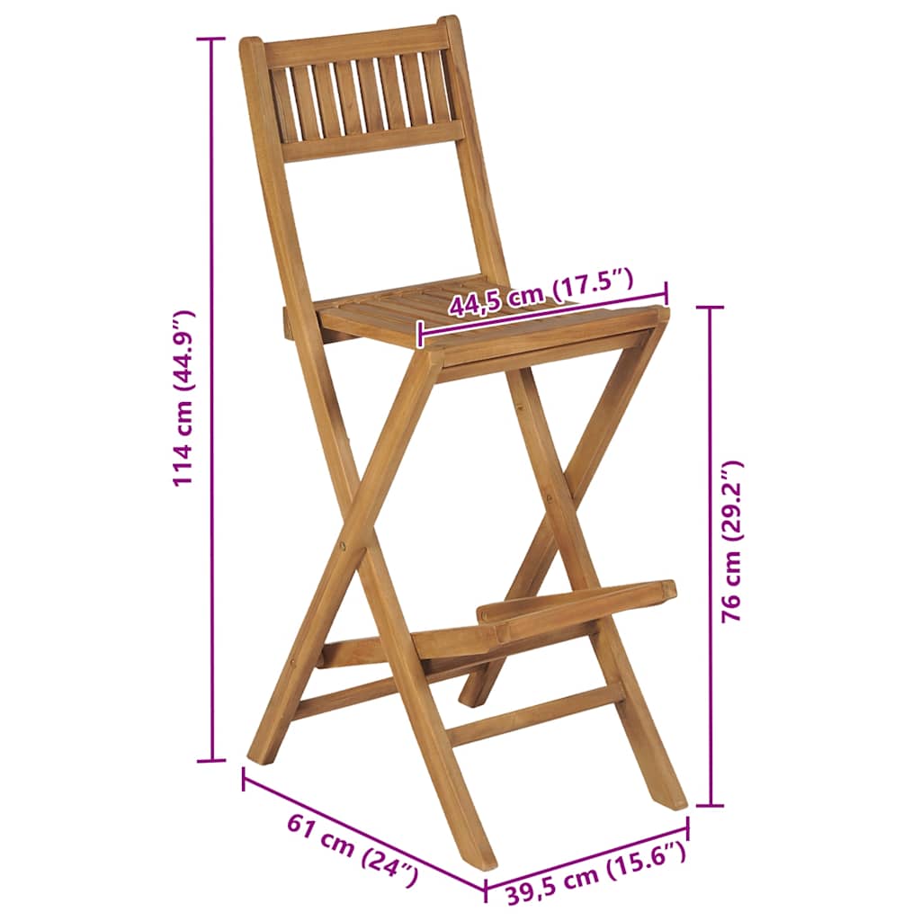 Scaune de bar pliabile de exterior, 2 buc., lemn masiv de tec