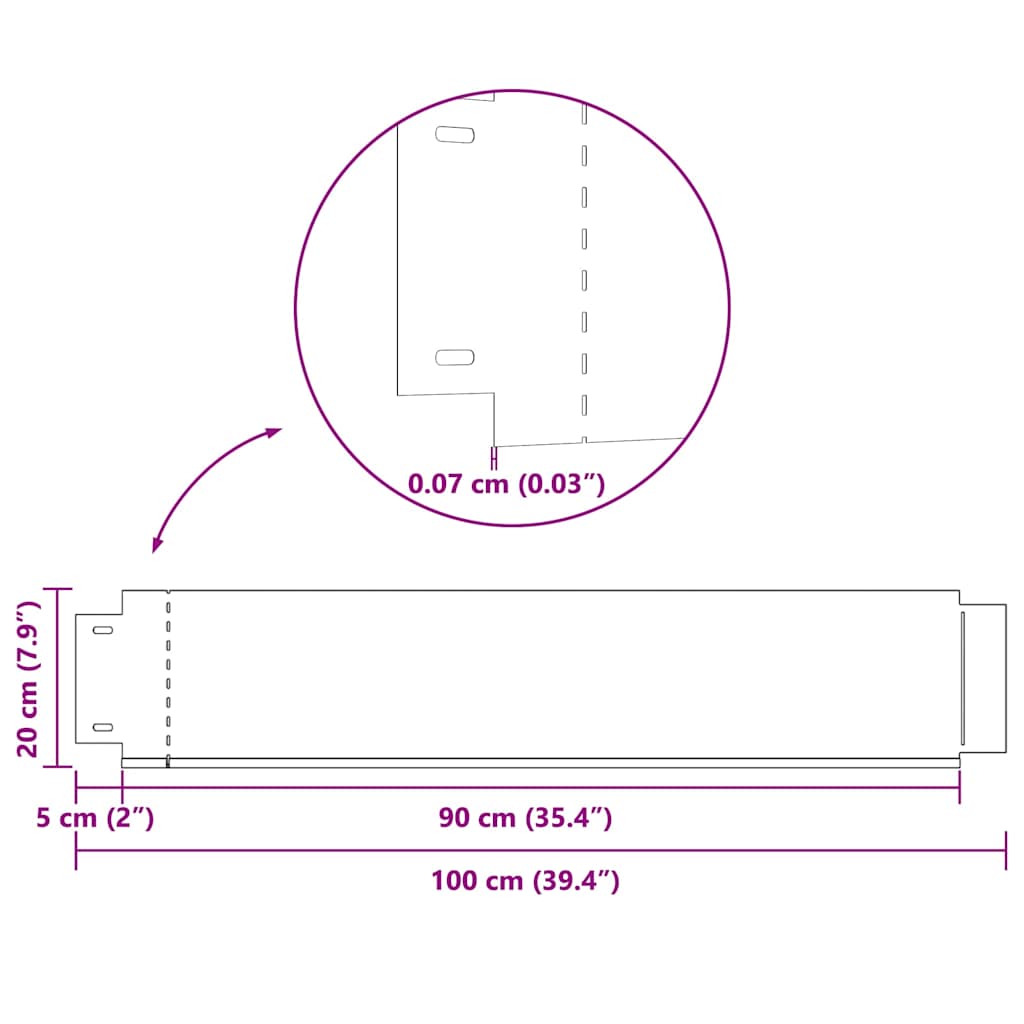 Gard de gazon, 20 buc., 100 x 20 cm, oțel galvanizat