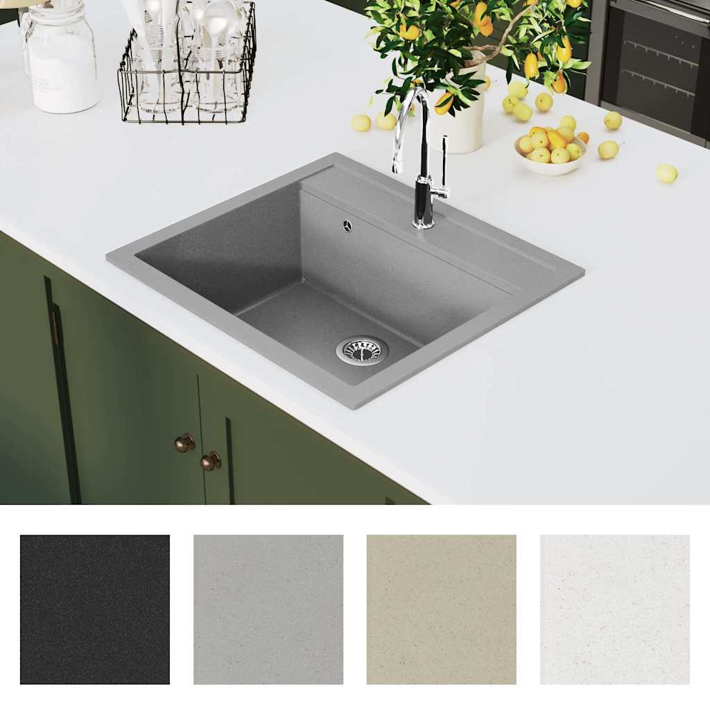 Chiuvetă de bucătărie din granit cu o cuvă, gri
