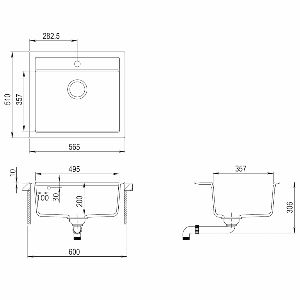 Chiuvetă de bucătărie din granit cu o cuvă, gri