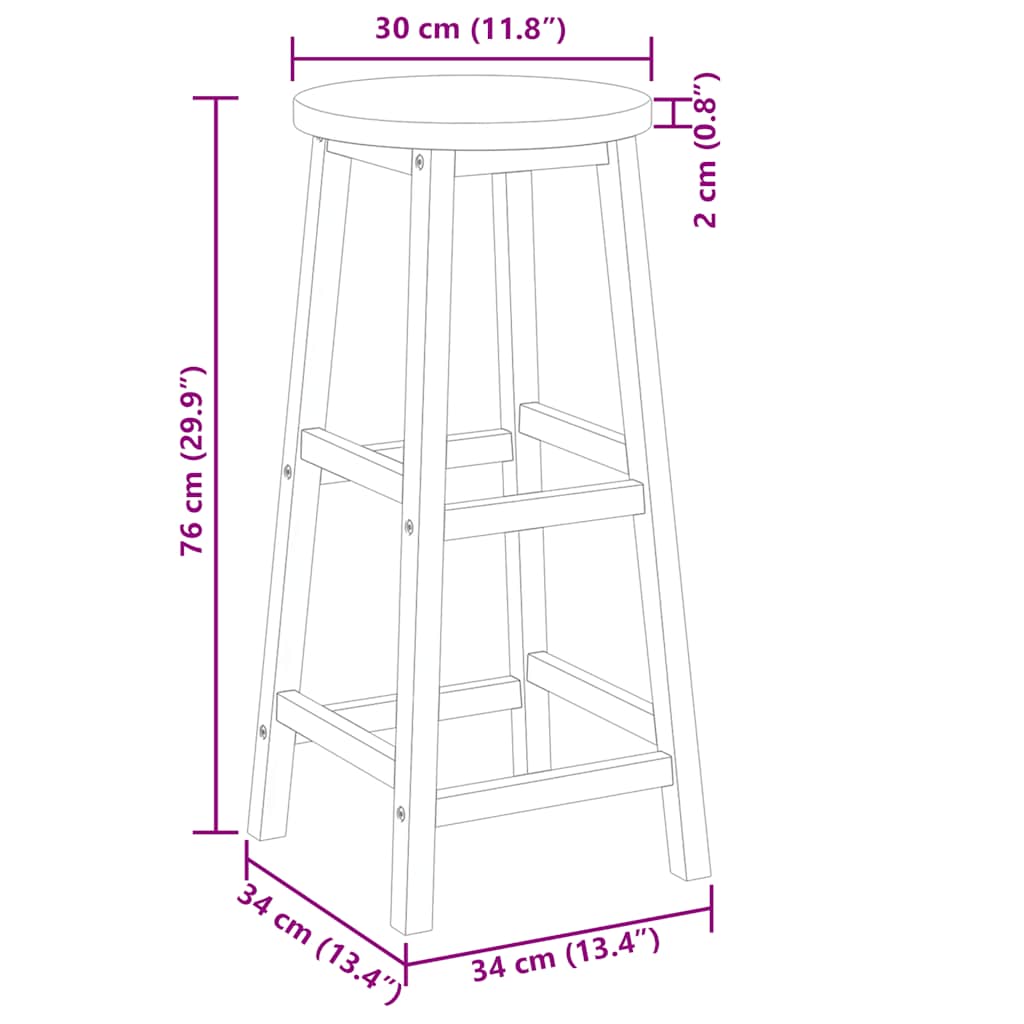 Scaune de bar, 2 buc., lemn masiv de acacia