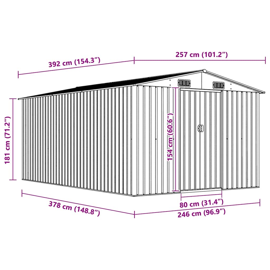 Șopron de grădină, 257x392x181 cm, maro, metal