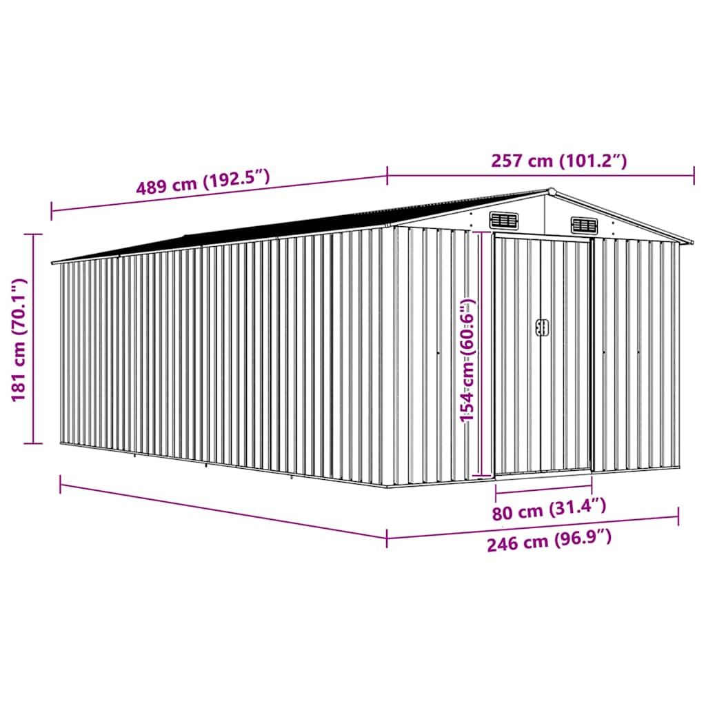 Șopron de grădină, 257x489x181 cm, antracit, metal