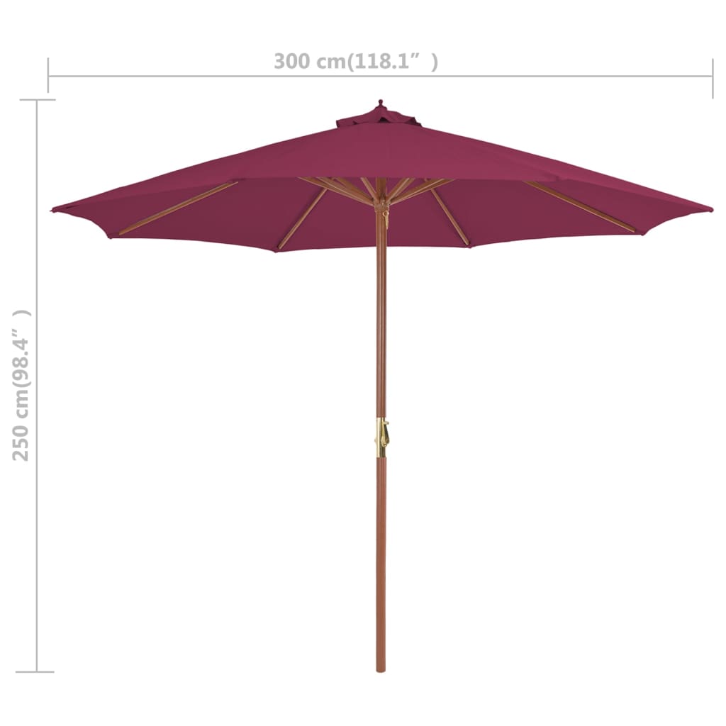 Umbrelă de soare exterior, stâlp din lemn, 300 cm, roșu bordo