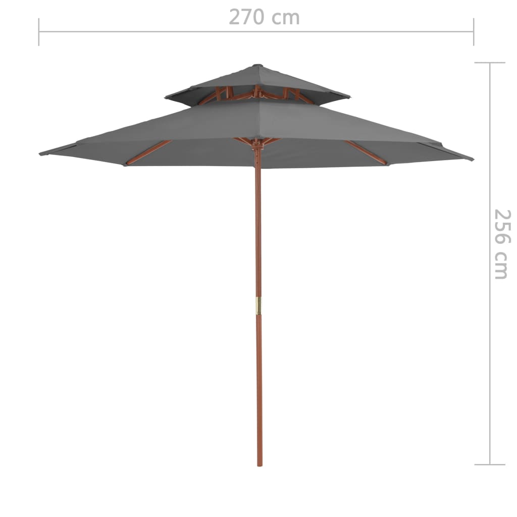 Umbrelă de soare dublă, stâlp din lemn, 270 cm, antracit