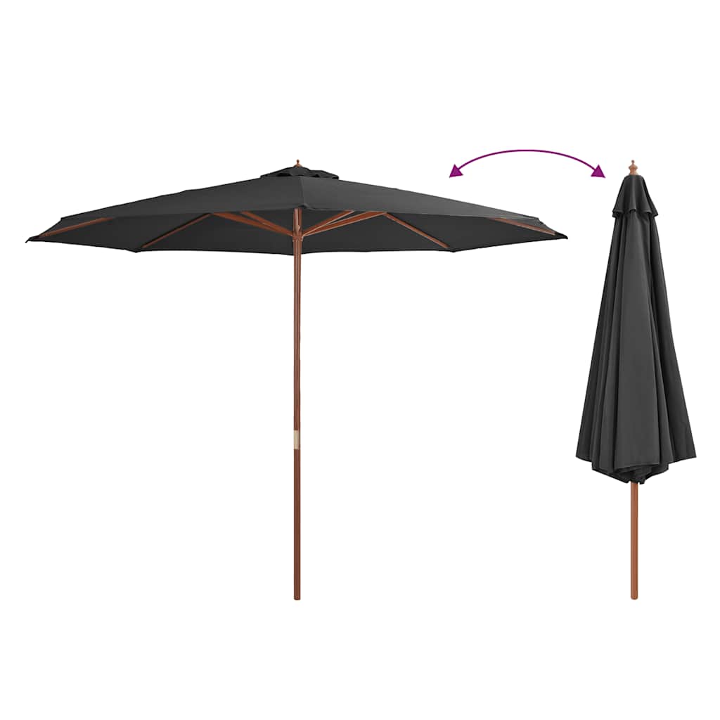 Umbrelă de soare de exterior, stâlp din lemn, antracit, 350 cm