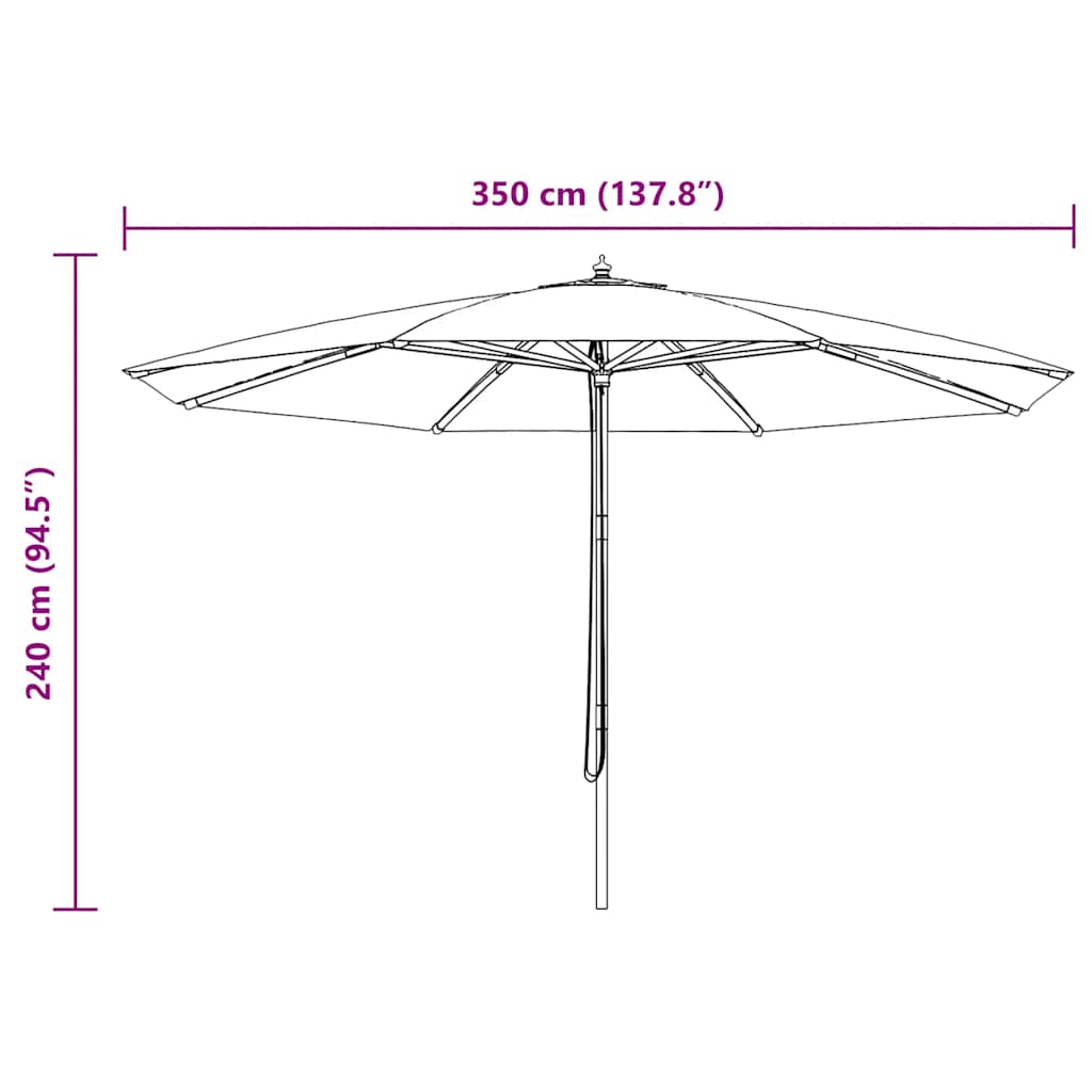 Umbrelă de soare de exterior, stâlp din lemn, antracit, 350 cm
