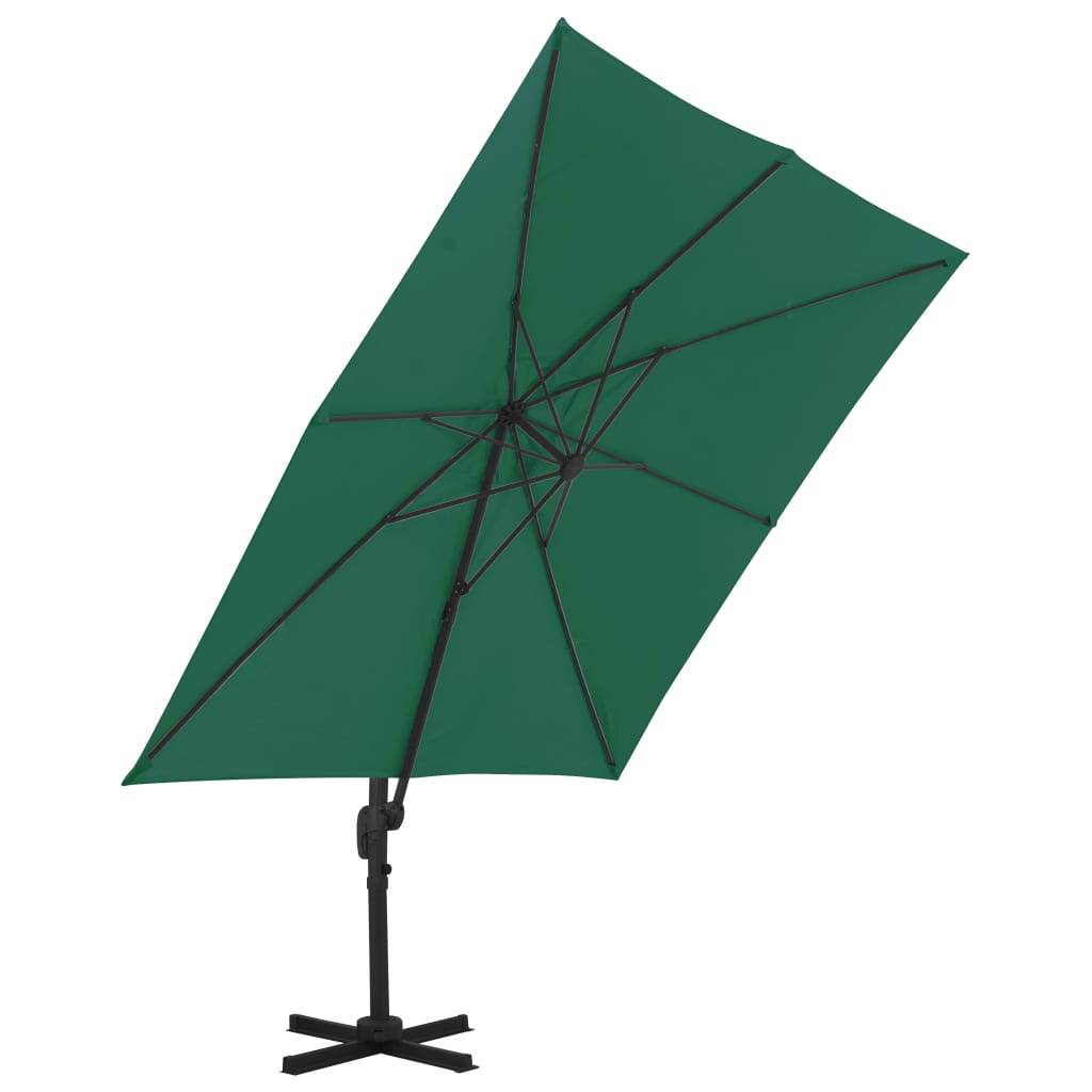 Umbrelă în consolă cu stâlp din aluminiu, verde, 300x300 cm