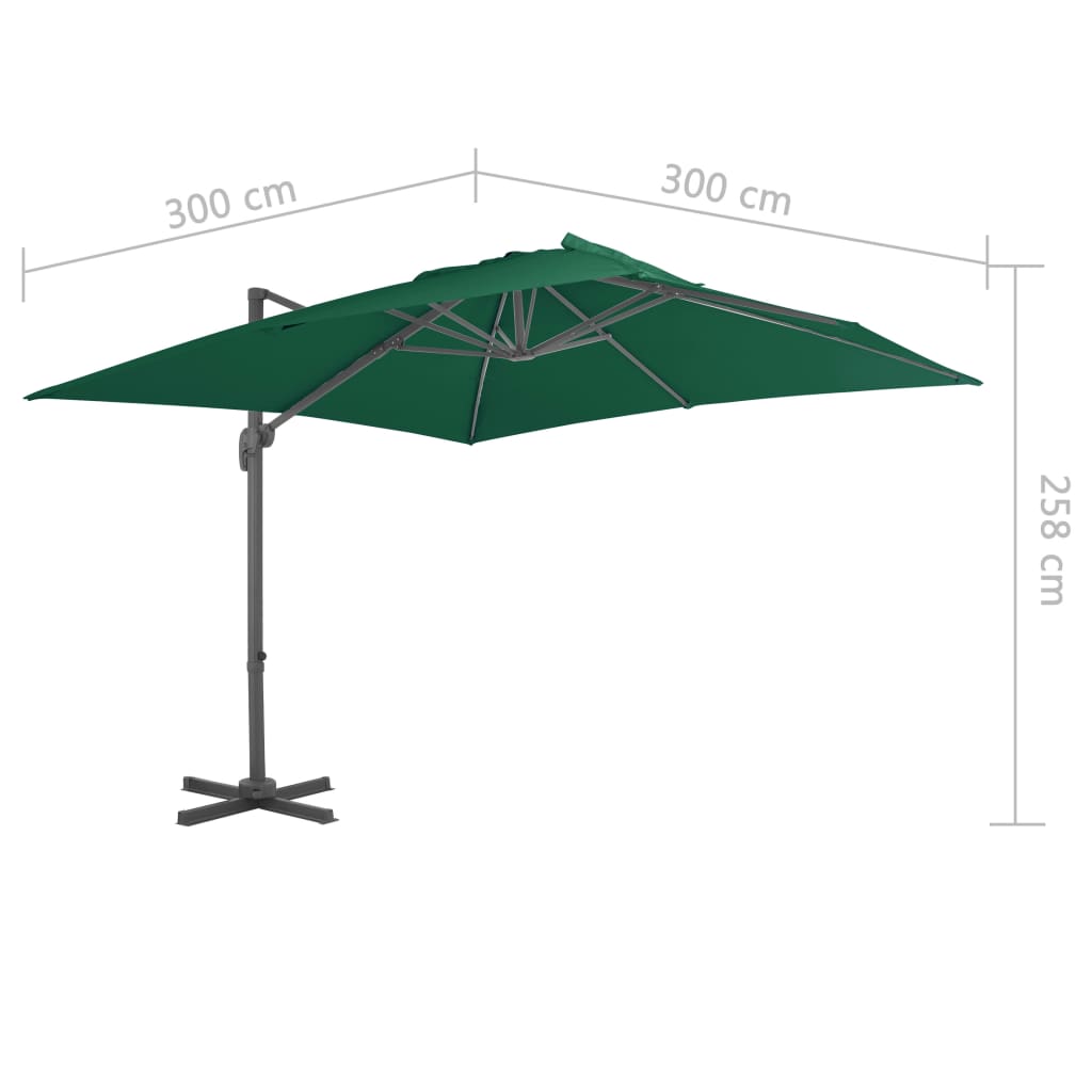 Umbrelă în consolă cu stâlp din aluminiu, verde, 300x300 cm