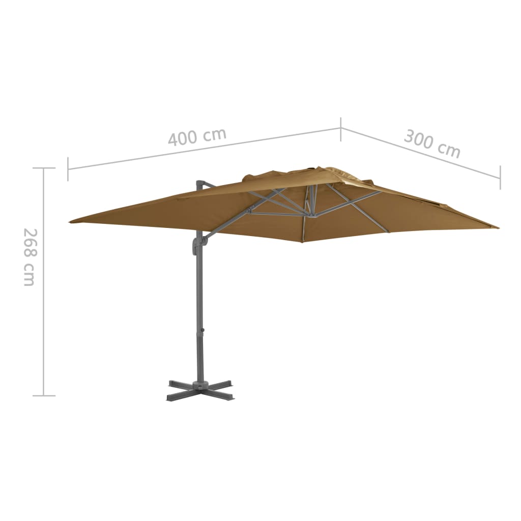 Umbrelă de grădină în consolă cu stâlp din aluminiu 400x300 cm, gri taupe