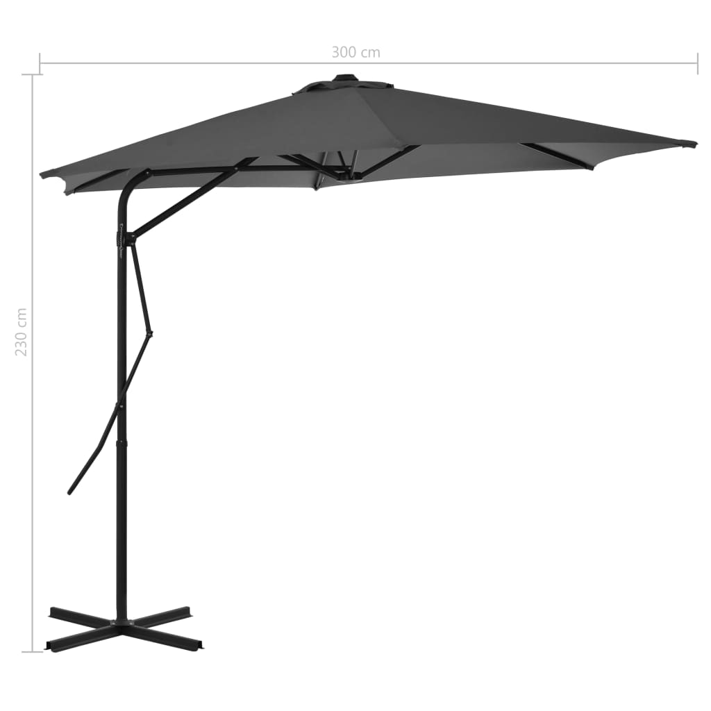 Umbrelă de soare de exterior, stâlp din oțel, antracit, 300 cm