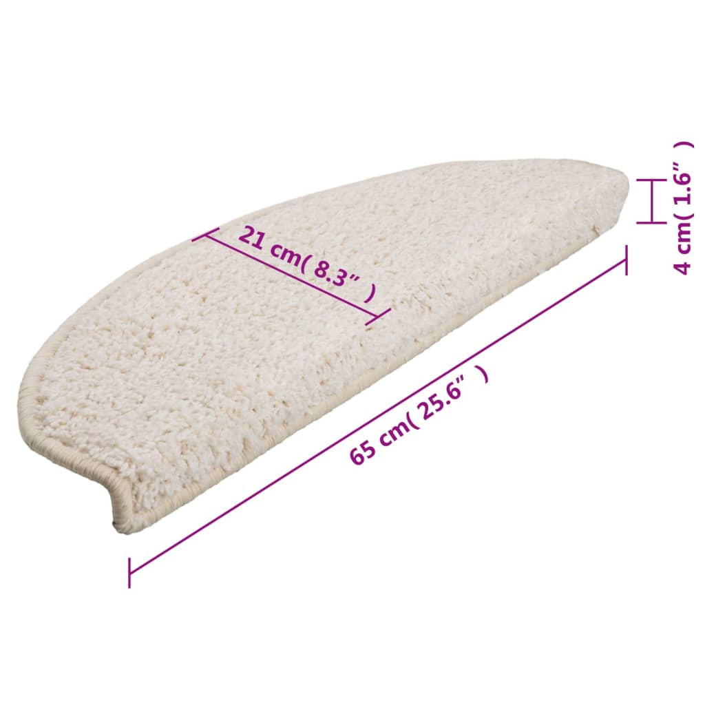 Covorașe pentru scări, 15 buc., 65x21x4 cm, alb, semirotunde, mari