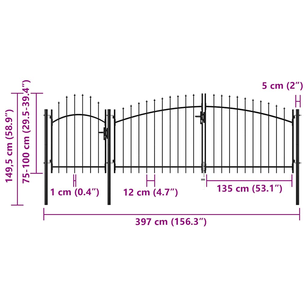 Poartă de grădină, negru, 1,5 x 4 m, oțel