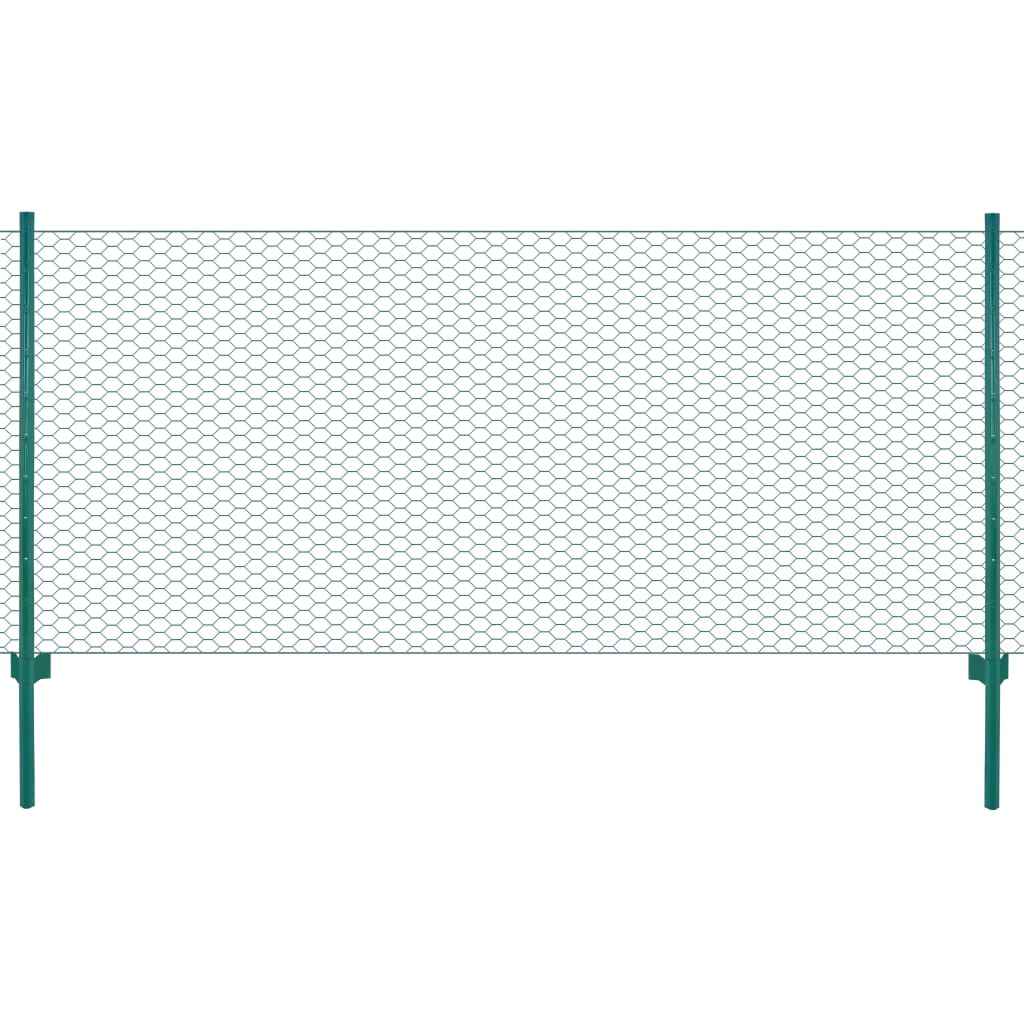 Gard din plasă de sârmă cu stâlpi, verde, 25 x 1 m, oțel