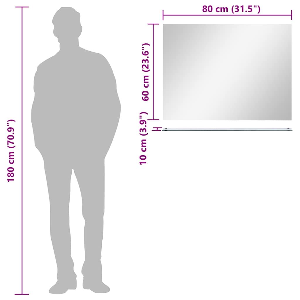 Oglindă de perete cu raft, 80 x 60 cm, sticlă securizată