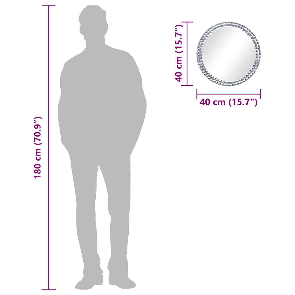 Oglindă de perete, 40 cm, sticlă securizată