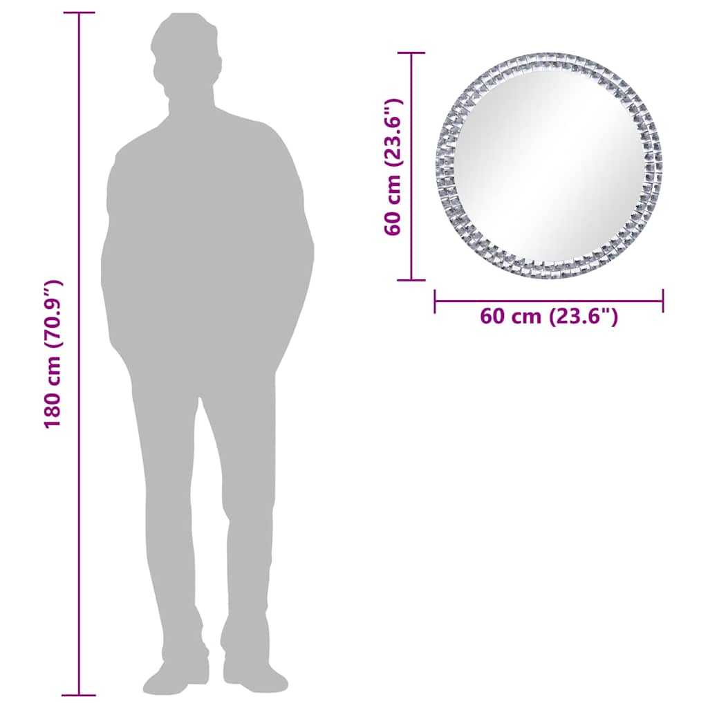 Oglindă de perete, 60 cm, sticlă securizată