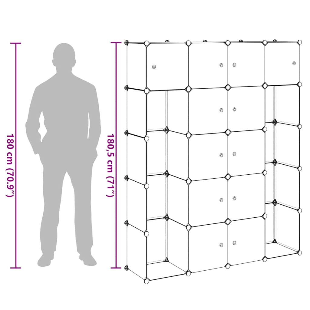 Dulap modular 14 compartimente alb și negru 37 x 146 x 180,5 cm