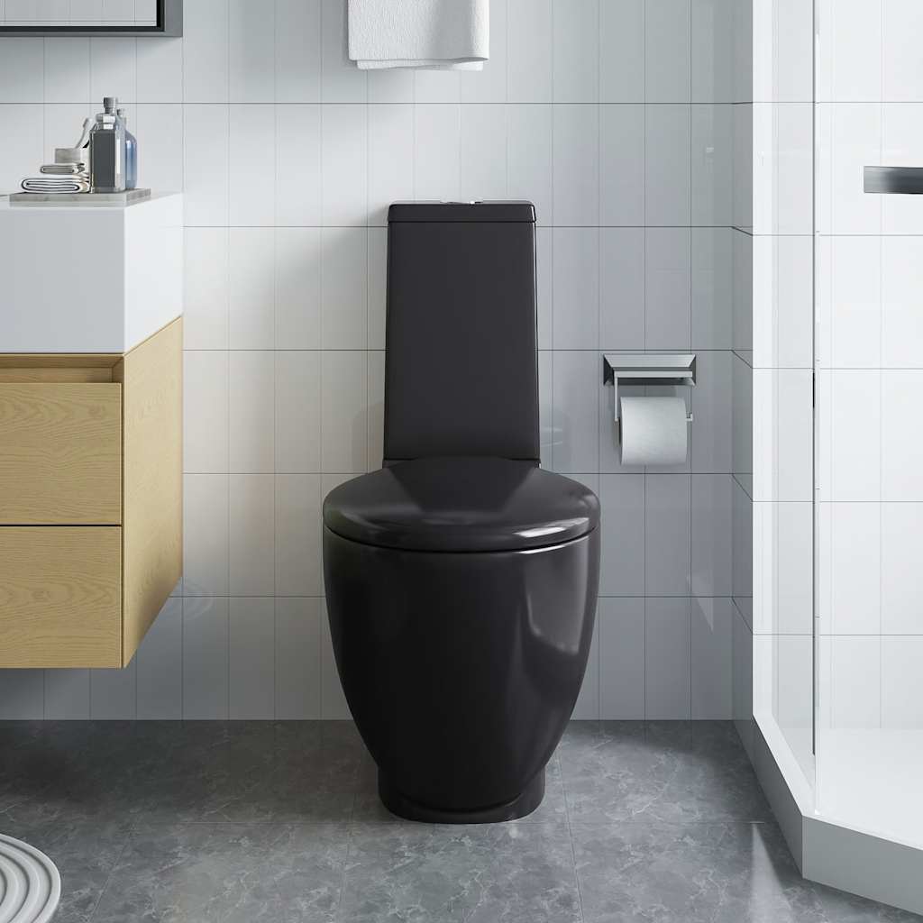 Vas WC toaletă de baie, negru, ceramică, rotund, flux inferior