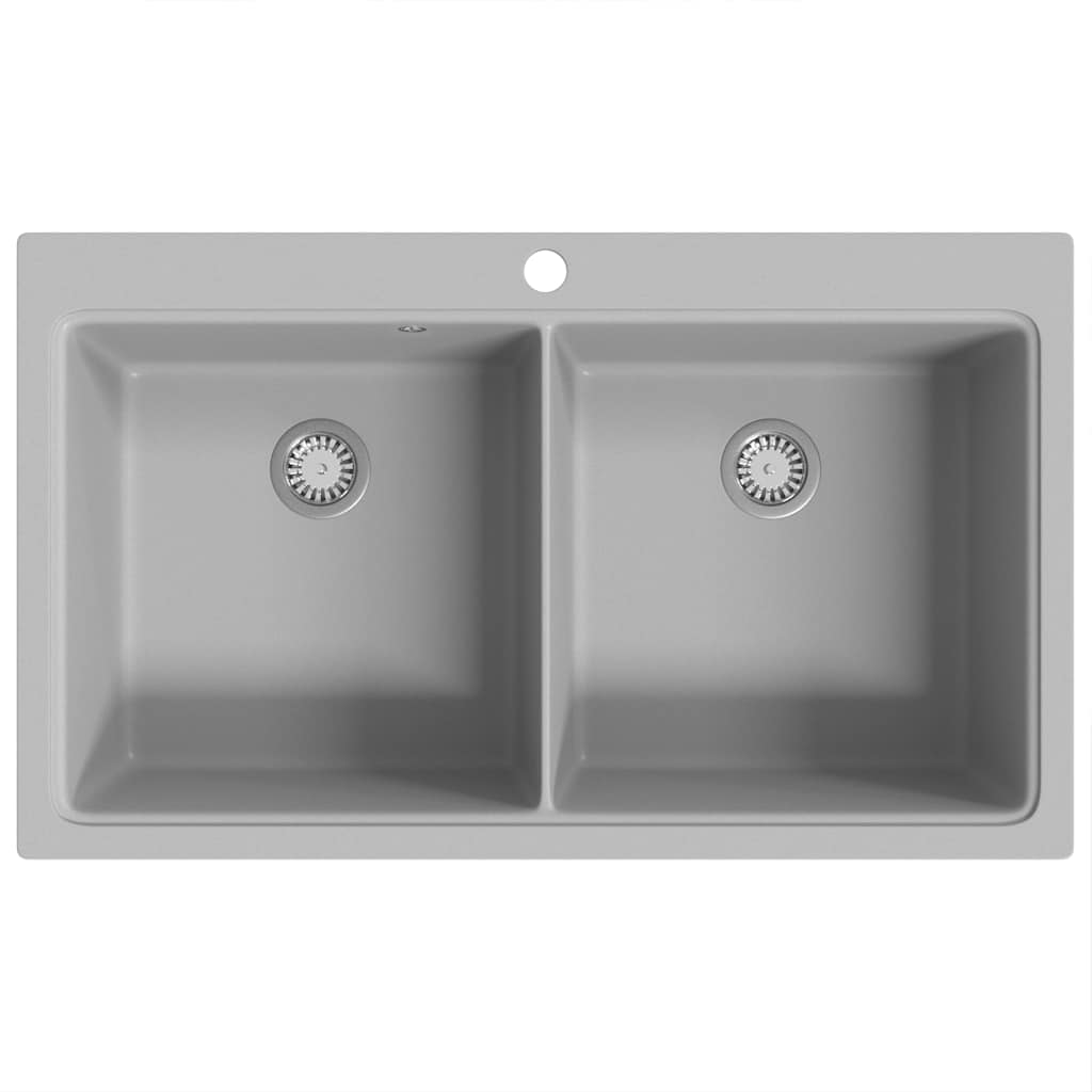 Chiuvetă de bucătărie din granit încastrată, cu două cuve, gri