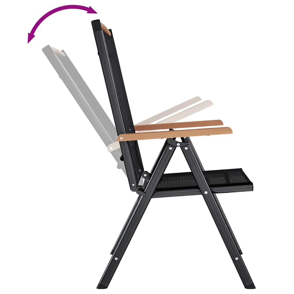 Scaune pliante de grădină, 2 buc., negru, aluminiu și textilenă