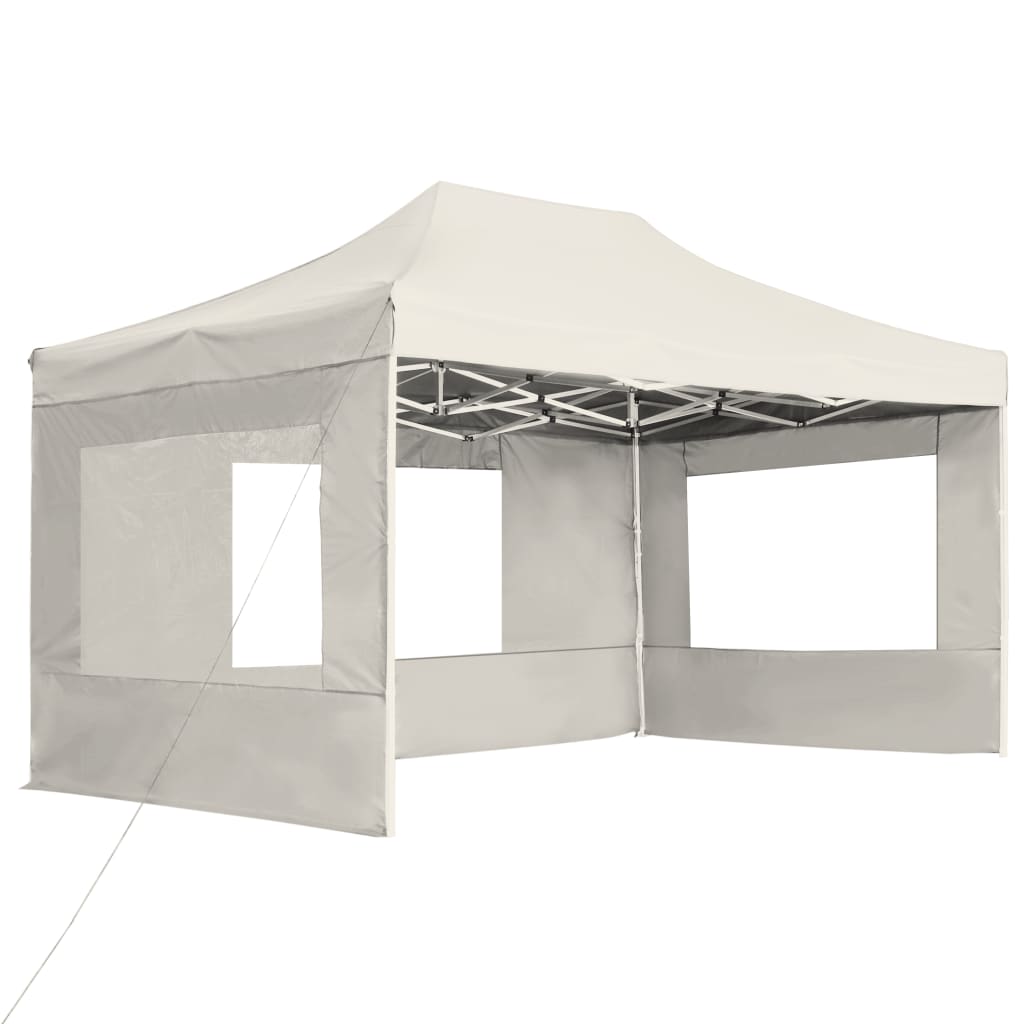 Cort de petrecere pliabil cu pereți, crem, 4,5 x 3 m, aluminiu