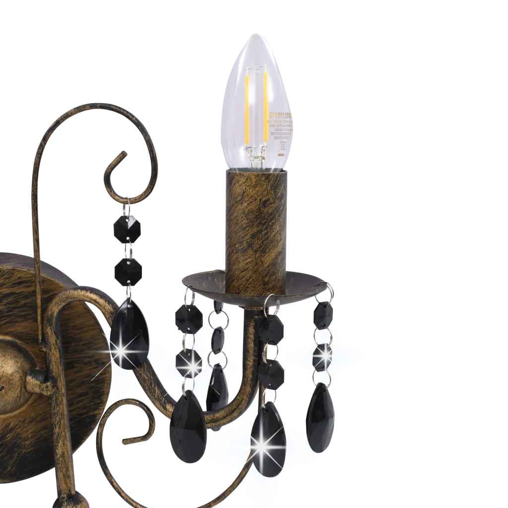 Lampă de perete cu mărgele, negru antichizat, 2 becuri x E14