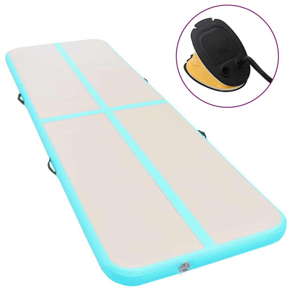 Saltea gimnastică gonflabilă cu pompă verde 400x100x10cm PVC