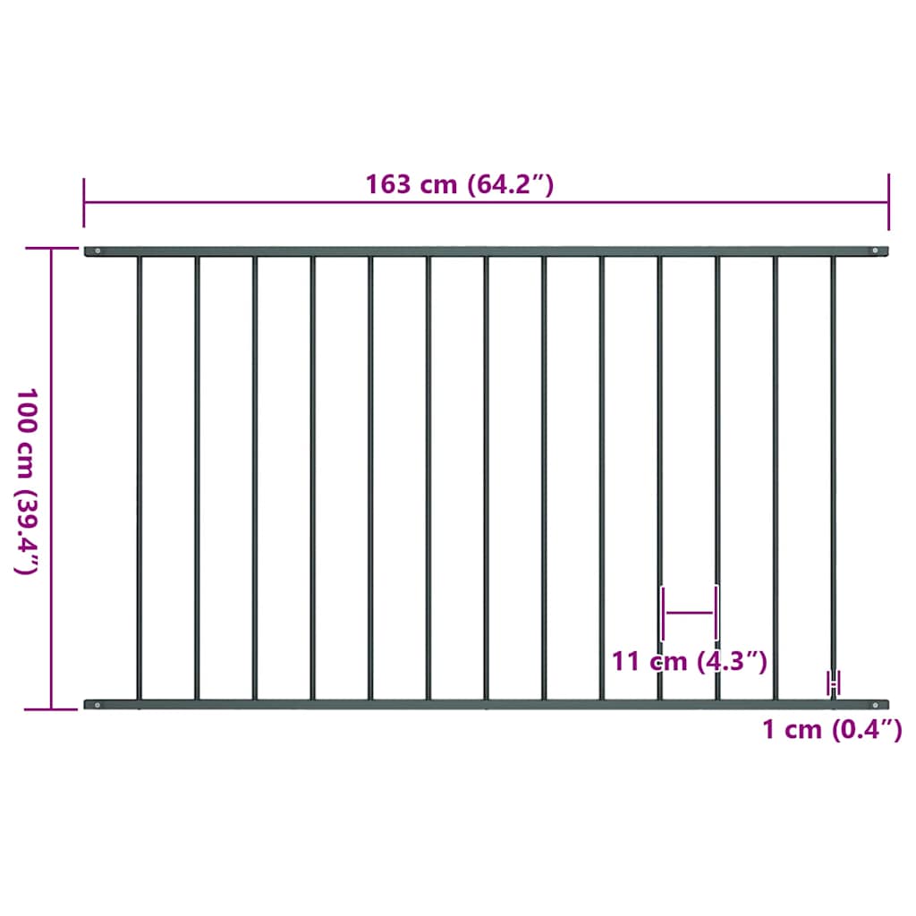 Panou de gard din oțel vopsit în câmp electrostatic 1,63x1 m antracit