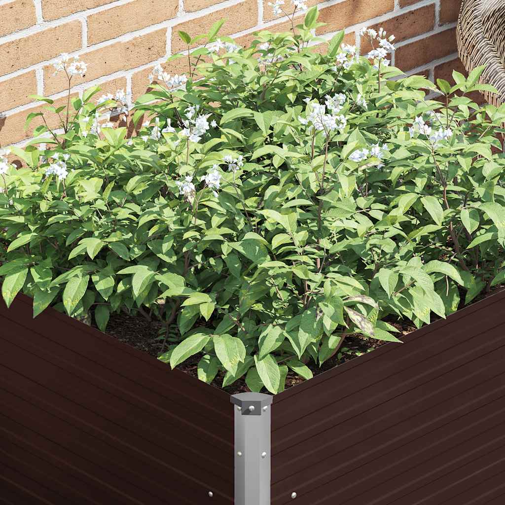 Strat înălțat de grădină, maro, 100x100x77 cm, oțel galvanizat