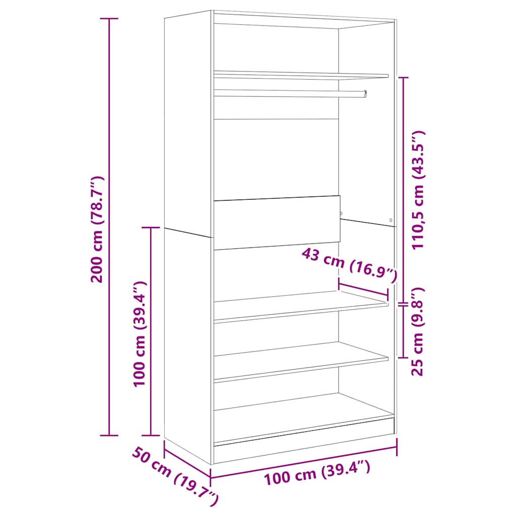 Șifonier, gri beton, 100x50x200 cm, PAL
