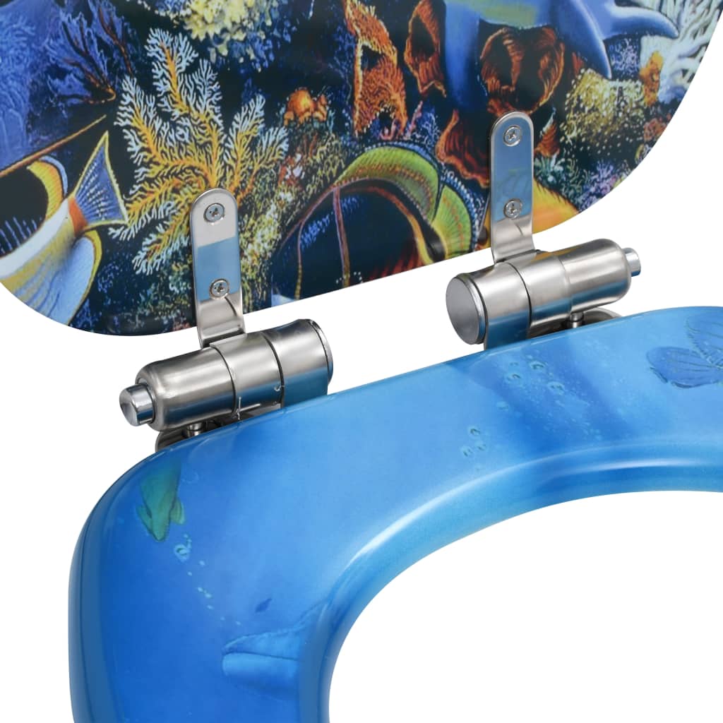 Capace WC cu închidere silențioasă, 2 buc., MDF, design delfini