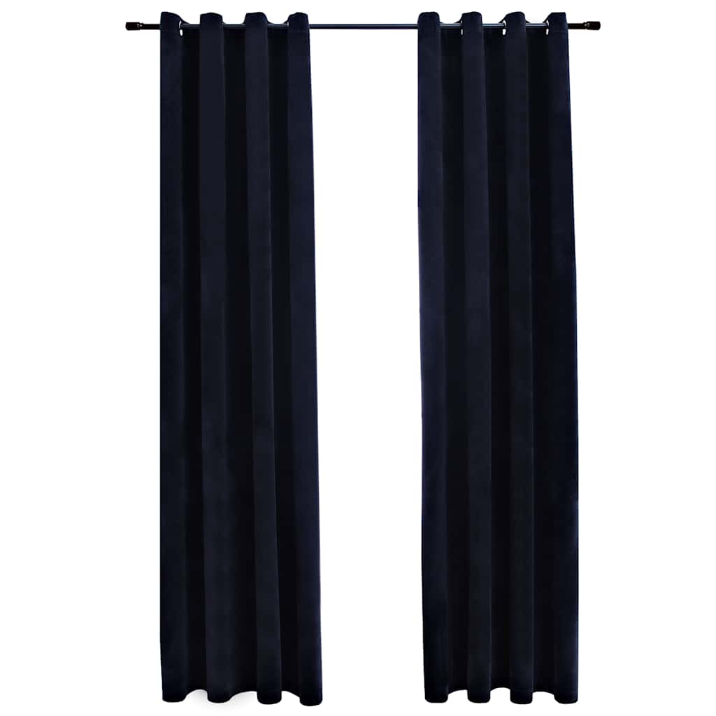 Draperii opace cu inele, 2 buc., negru, 140 x 225 cm, catifea