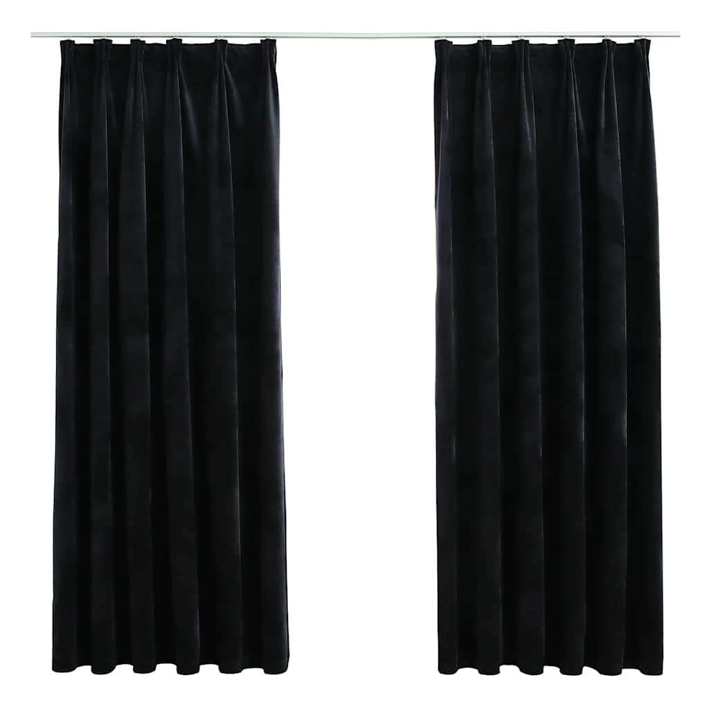 Draperii opace cu cârlige, 2 buc., negru, 140x175 cm, catifea