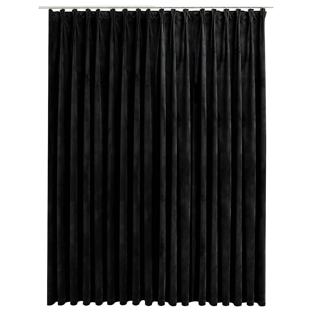 Draperie opacă, negru, 290 x 245 cm, catifea, cu cârlige
