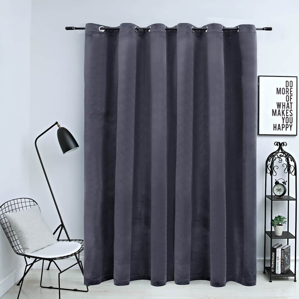 Draperie opacă cu inele metalice, antracit, 290x245 cm, catifea