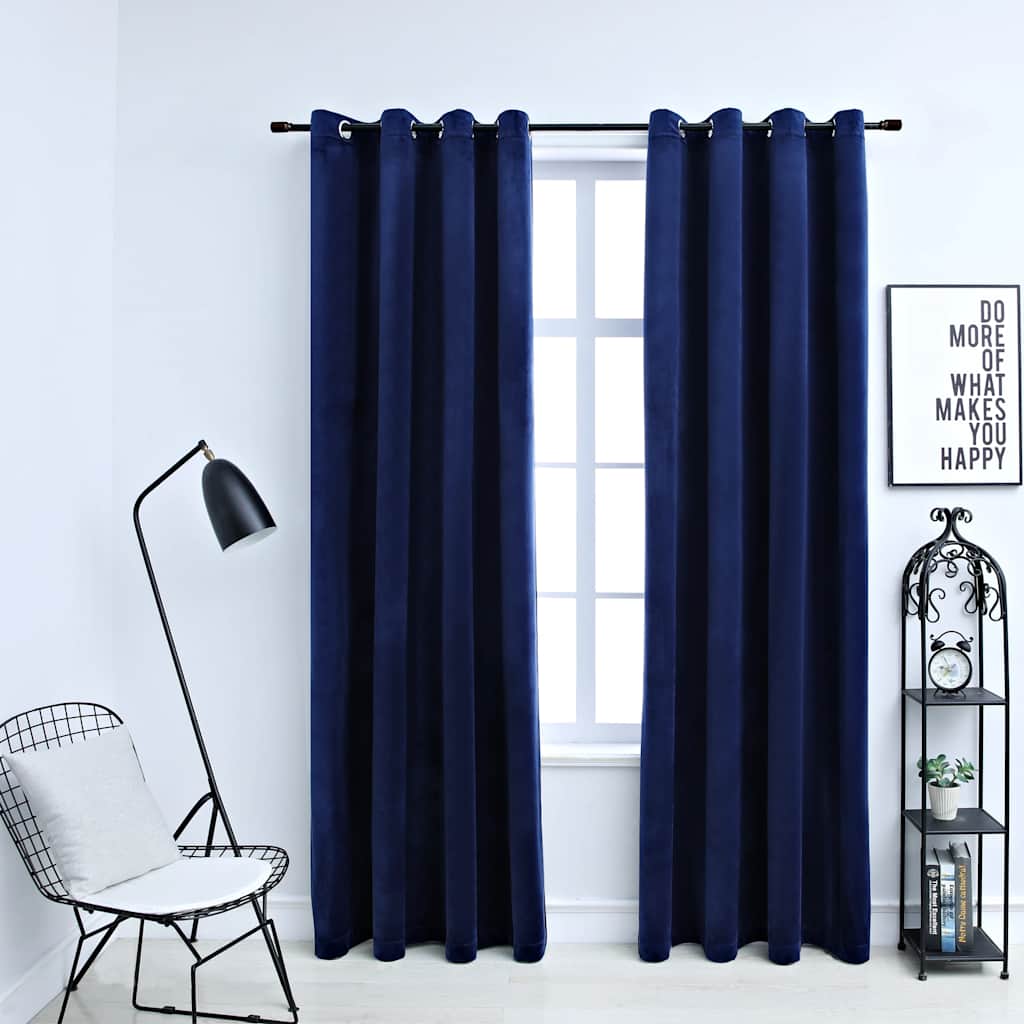 Draperii opace cu inele, 2 buc., albastru, 140x245 cm, catifea