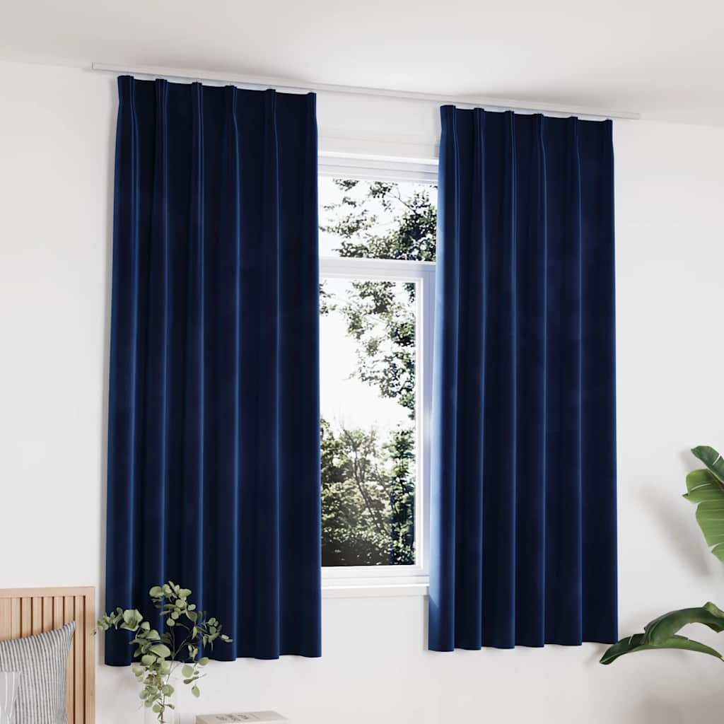 Draperii opace cu cârlige, 2 buc, albastru, 140x175 cm, catifea
