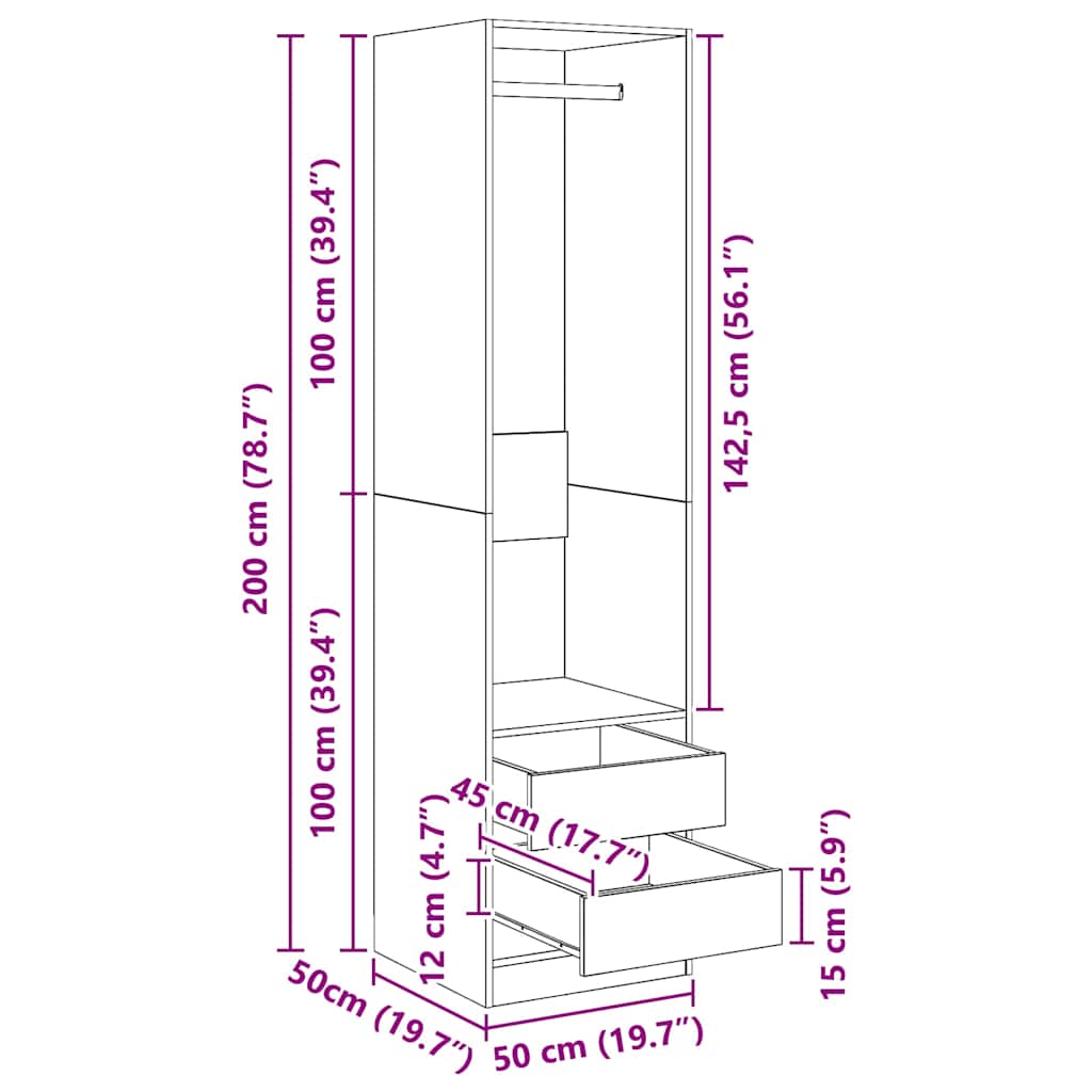 Șifonier cu sertare, alb, 50x50x200 cm, lemn prelucrat