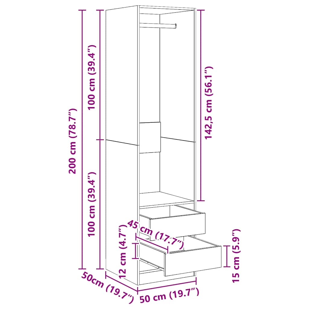 Șifonier cu sertare stejar sonoma, 50x50x200 cm, lemn prelucrat