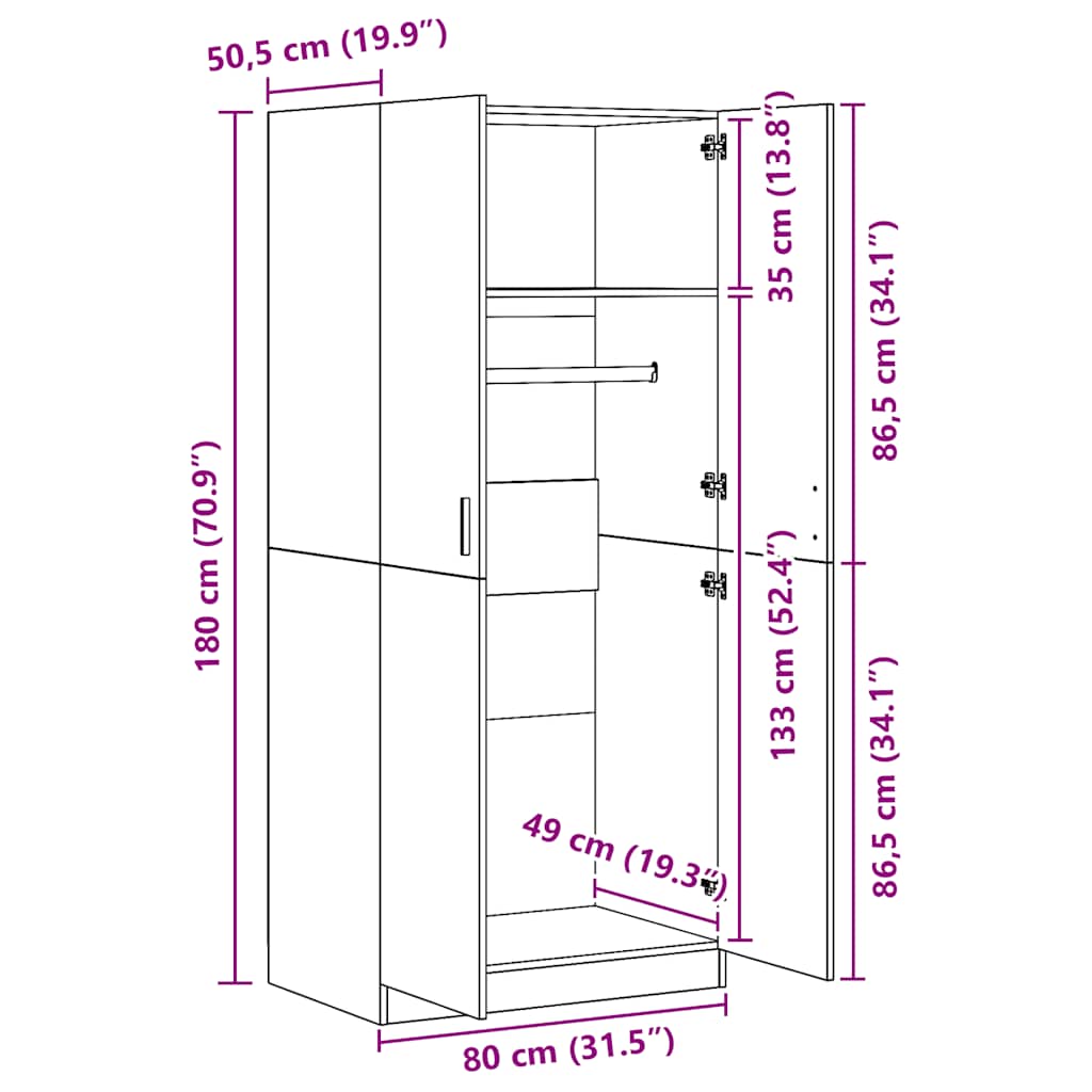 Șifonier, gri beton, 80x52x180 cm, lemn prelucrat