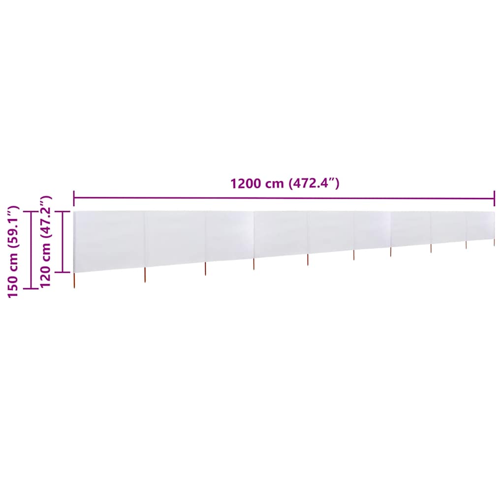 Paravan anti-vânt cu 9 panouri alb nisipiu 1200x120cm textil