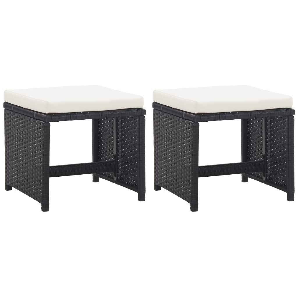 Taburete de grădină cu perne, 2 buc., negru, poliratan